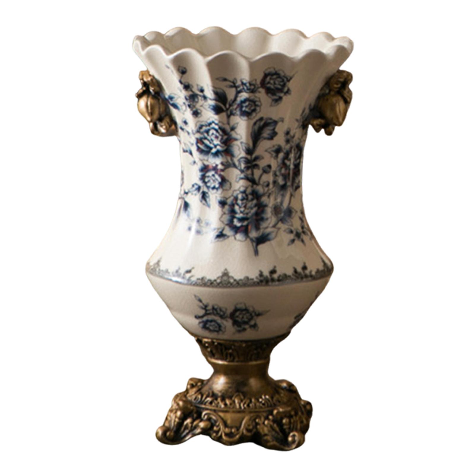 

Ceramic Flower Vase European American Retro Ice Cracked Tabletop Ornament for TV Cabinet Dining Table Shelf Entrance Desk