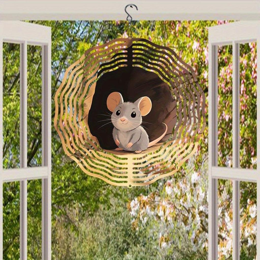 2D Owl Wind Chime with Rotating Hook Sketch Art Design for Outdoor Garden Yard Decor Thanksgiving Christmas Holiday Decoration