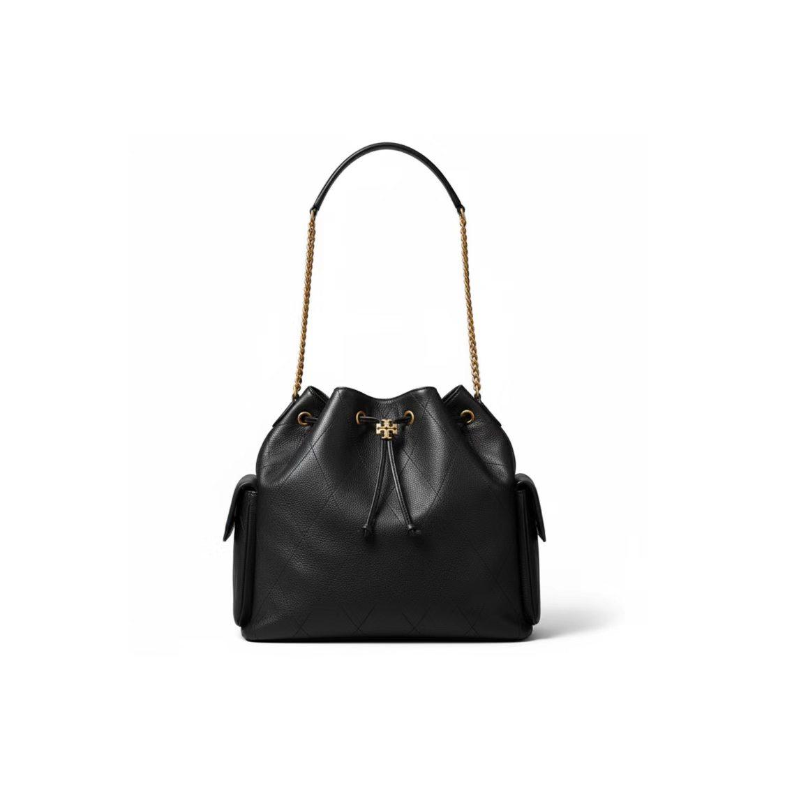 

Tory Burch Charlie Drawstring Closure Leather Shoulder Bag Large Women Shoulder Bag Black 185830-001 Basic Set (Bag+Dust Bag)