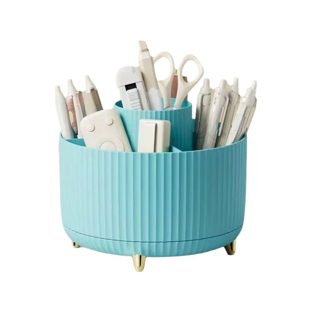 

360° Rotating Makeup Brush Organizer Large Capacity 5 Compartments Desktop Storage Box Space Saving Multi-Functional Pen Holder синий