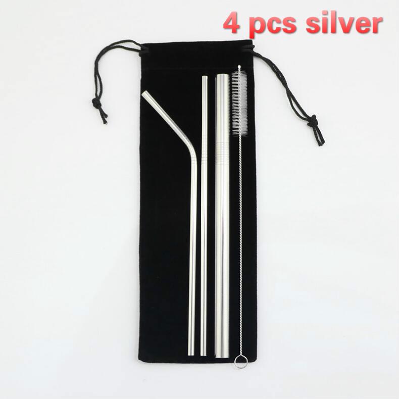 New Stainless Steel Metal Drinking Straw Reusable Straws 4Pcs /set 7Pcs/set ( Bag Included)