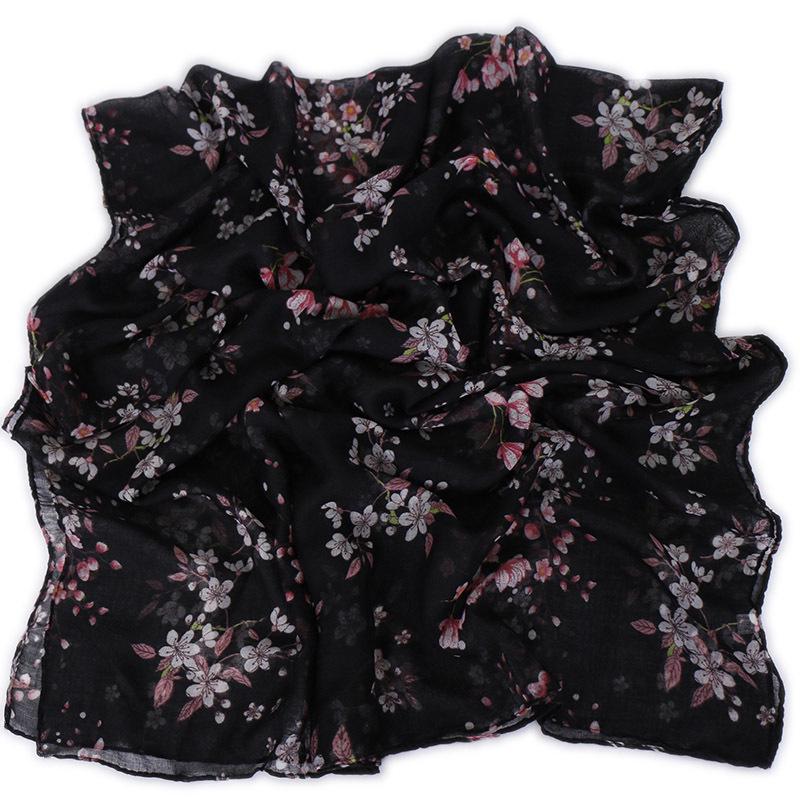 Autumn Winter New Voile Warm Scarf For Women Girl Cute Floral Print Scarves Soft Cotton Pashmina Shawl Foulard Wrap Shawls