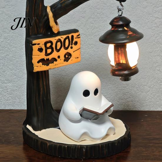 Gothic Witch Halloween Decoration Witch/Ghost LED Lamp, Resin Ornament with Warm Light for Home Decor Decor, Desktop Spooky Night Party Mysterious