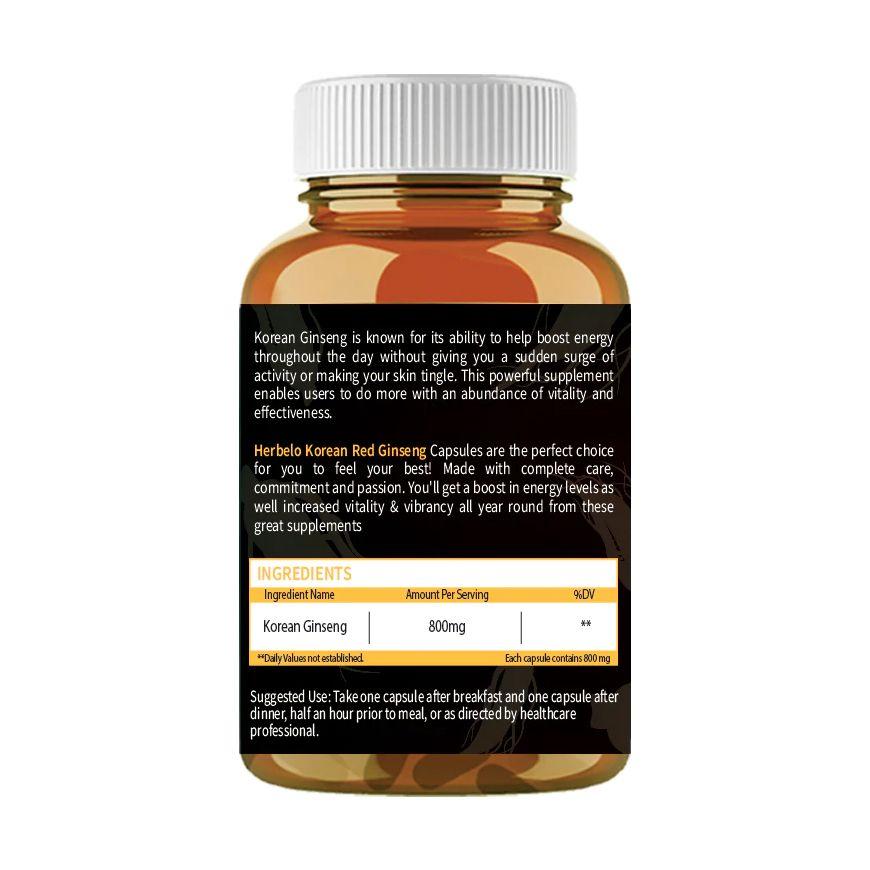 Korean Red Ginseng (60 Caps, 800 Mg), Korean Red Ginseng, Herbelo Organics