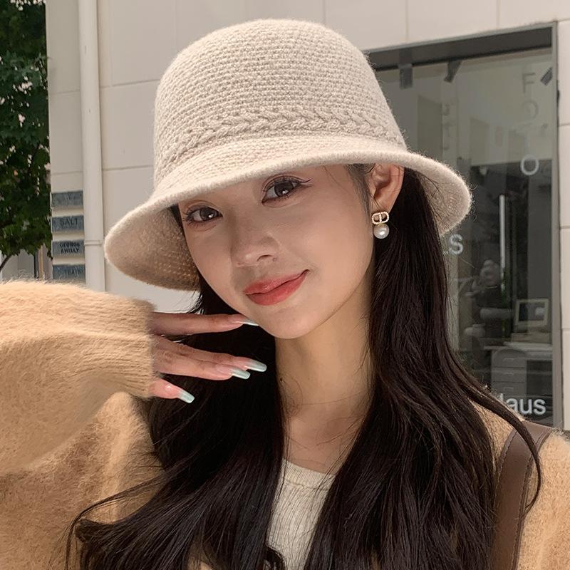 Knitted Fisherman Hat for Women Japanese Solid Color  Versatile Basin Hat Wide Brim Face  Showing Small Outdoor Bucket Hat
