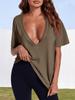 T-shirt estiva da donna con scollo a V profondo, manica corta, vestibilità larga, basic
