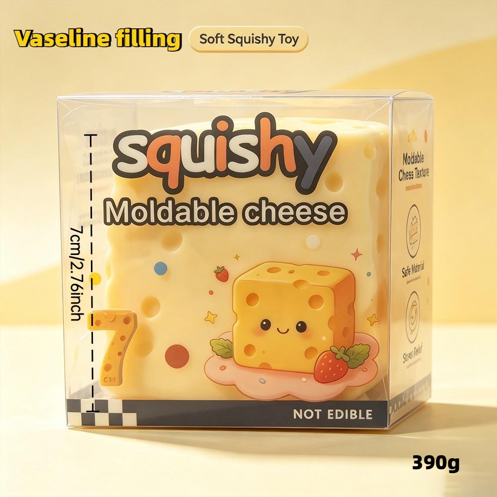 7cm Jumbo Kaasblokje Stressbal Grote Vormbare Kaas Knijpbal Niet-Stuiterende Fidget Speelgoed ASMR Sensorisch Anti-Stress Festival Cadeau