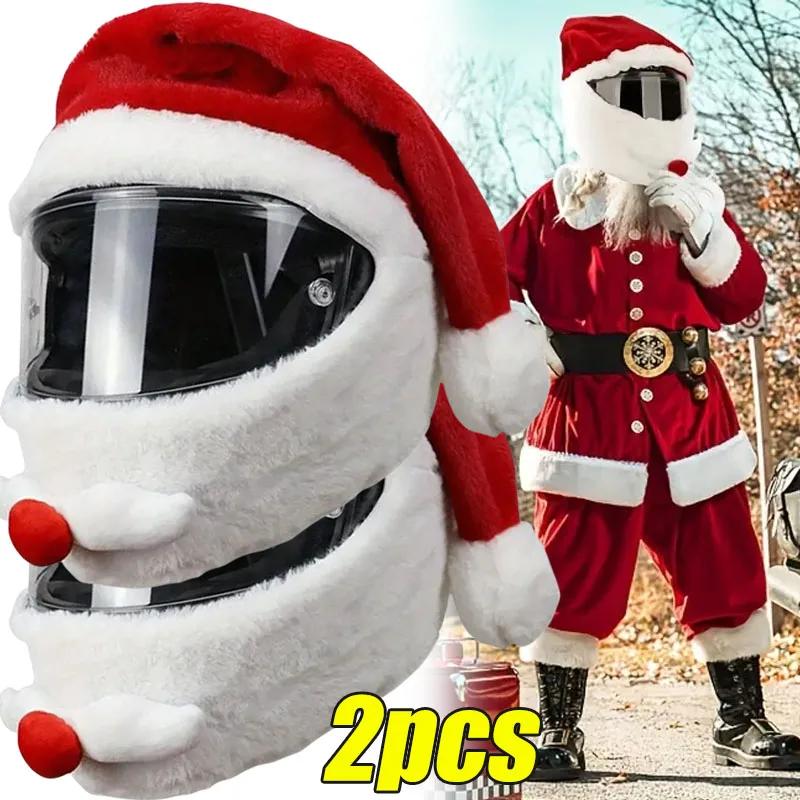 Plush Santa Helmet Cover - Xmas Hat for Motorcycle Helmet New Year Cosplay Party Supplies Festive Holiday Decor Accessories