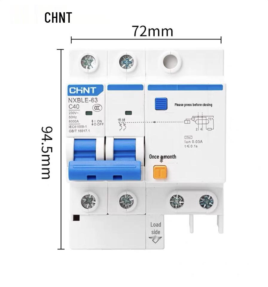 Chint 2P MCB Circuit Breaker with Air Switch, 220V RCD, 32A/63A, for Three-Phase Household Electrical Protection