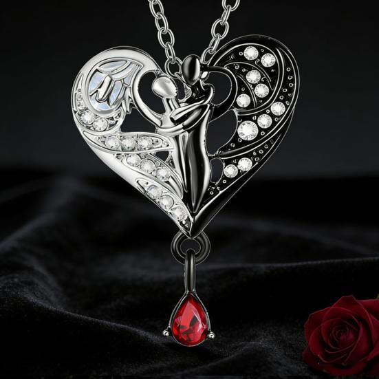 Svartvit Ängel Kramande Halsband Hypoallergent Män Kvinnor Omfamning Par Hänge Halsband Smycken Tillbehör Födelsedag Jubileum Gåva