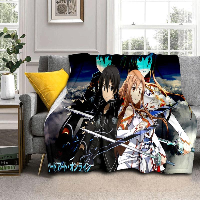 Sword Art Online SAO Novel Cartoon Blanket,Soft Throw Blanket for Home Bedroom Bed Sofa Picnic Travel Office Cover Blanket Kids