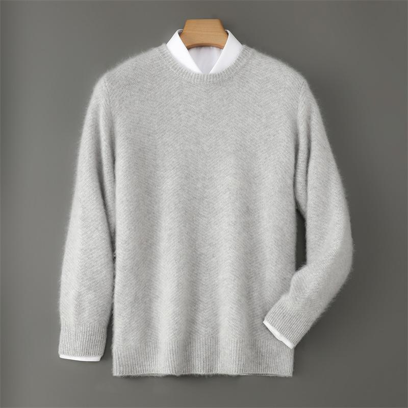 Men's Pure Wool Thick Knit Sweater - Round Neck, High-End Loose Fit, Cashmere Base Layer for Autumn & Winter