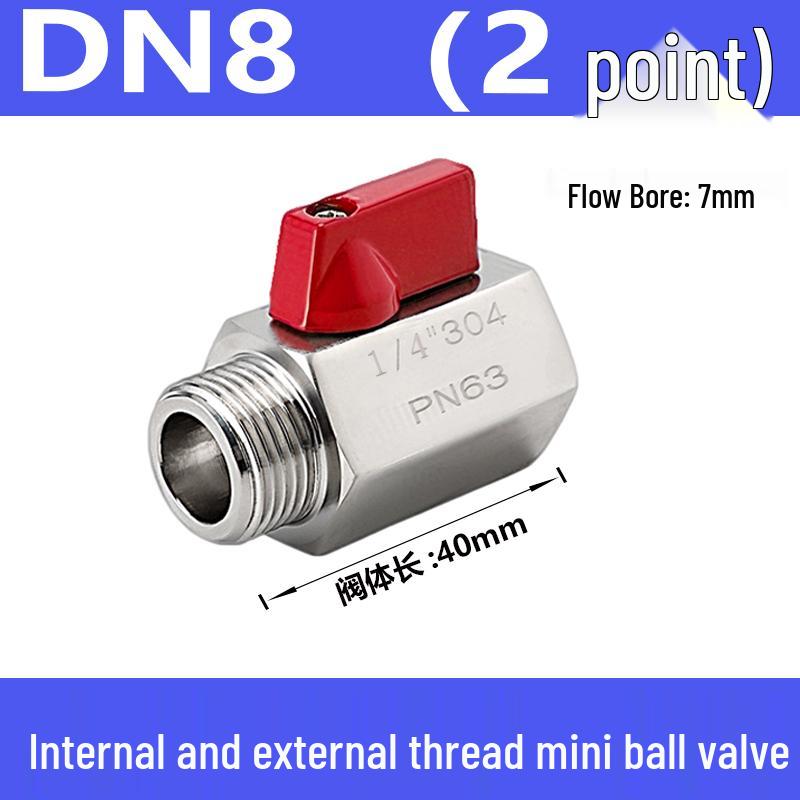 304 Stainless Steel Sanitary Mini Ball Valve, Internal/External Thread, High Pressure, 1/8"-3/4" Sizes, Open Pagoda Design
