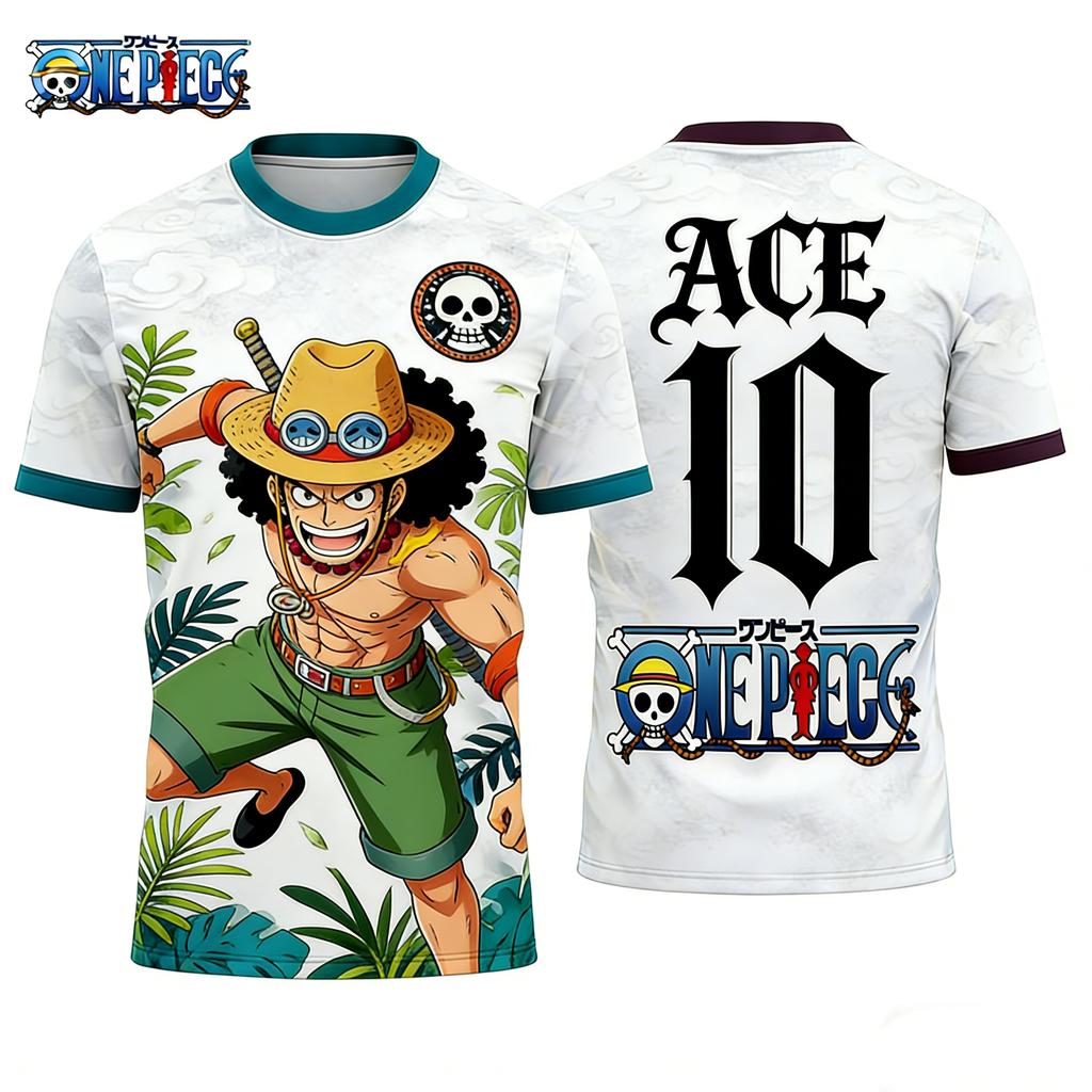 Summer 2026 One Piece Ace X French "Mecha Flame" Soccer 3D Print Breathable Quick-drying T-shirt for Men and Women Top