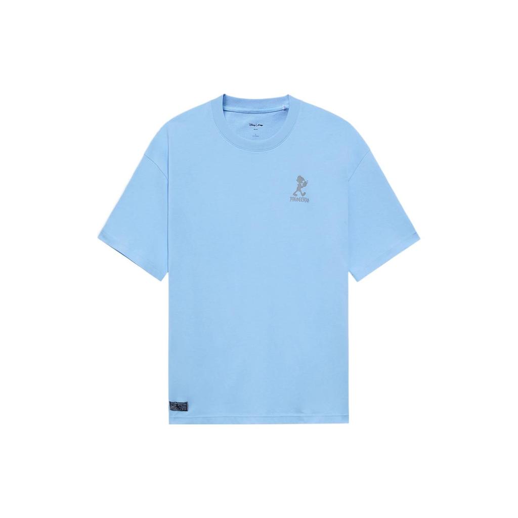 Li-Ning Disney Pinocchio Series Hand-Painted Cartoon Print Casual Loose T-Shirt Men Tops Aurora-Blue AHSS451-7
