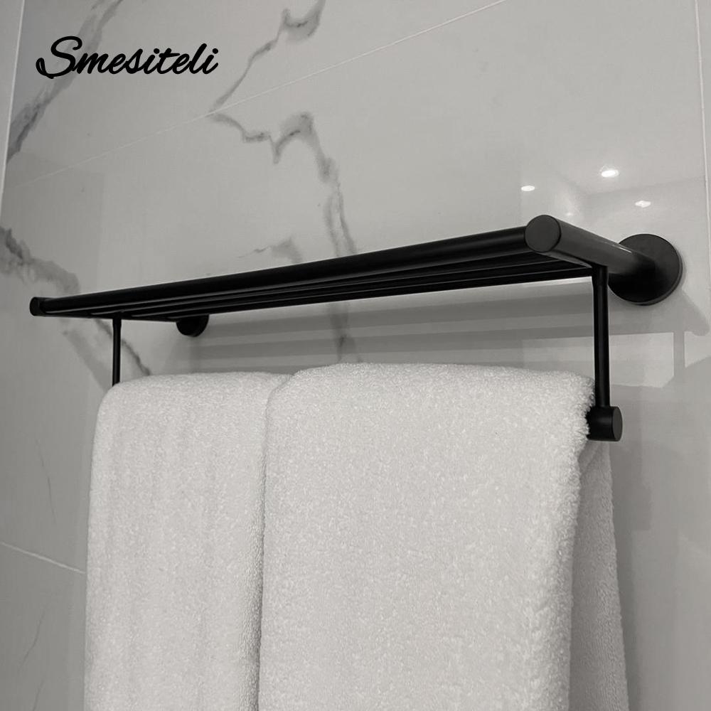 Black Nice Towel Rack Steel Towel Bar Restroom Hardware Shelf 55CM Towel Holder Install Wall With Screws Durable Durable