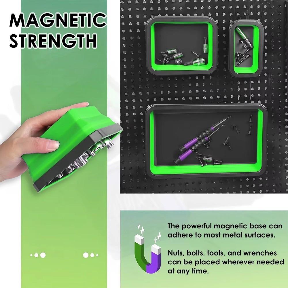 3Pcs Strong Magnet Collapsible Parts Tray Collapsible Silicone Tray Set Carpenter Tool