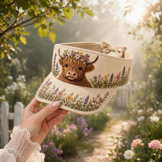 Retro Style Sun Hat, Rustic Highland Cow Floral Print Summer Hat, Lightweight Empty Top Hat for Spring Summer Outdoor Activities Morning Walks