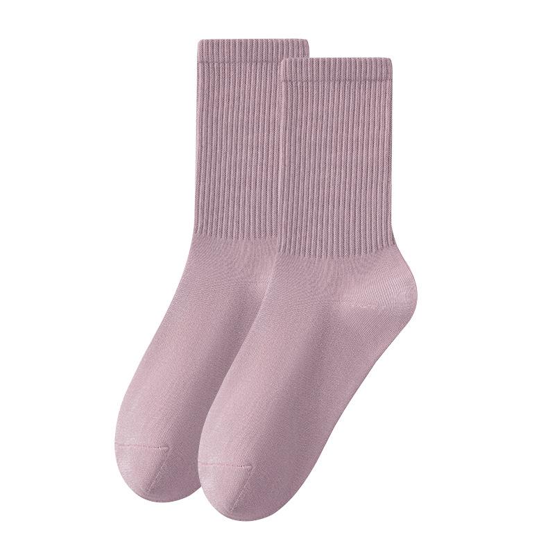 Female Spring and Autumn Leisure Pure Color Cotton Anti Pilling Tube Socks