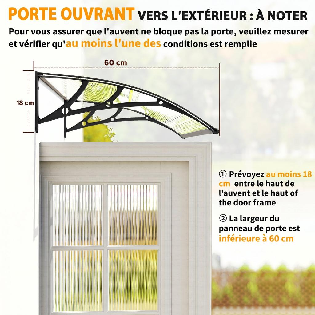 Entrance Door Canopy, Exterior Awning, Polycarbonate, Aluminum Profile, 110 x 60 cm, Transparent