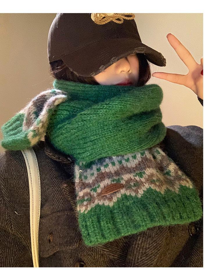 Women's Versatile Wool Blend Fair Isle Scarf for Autumn and Winter