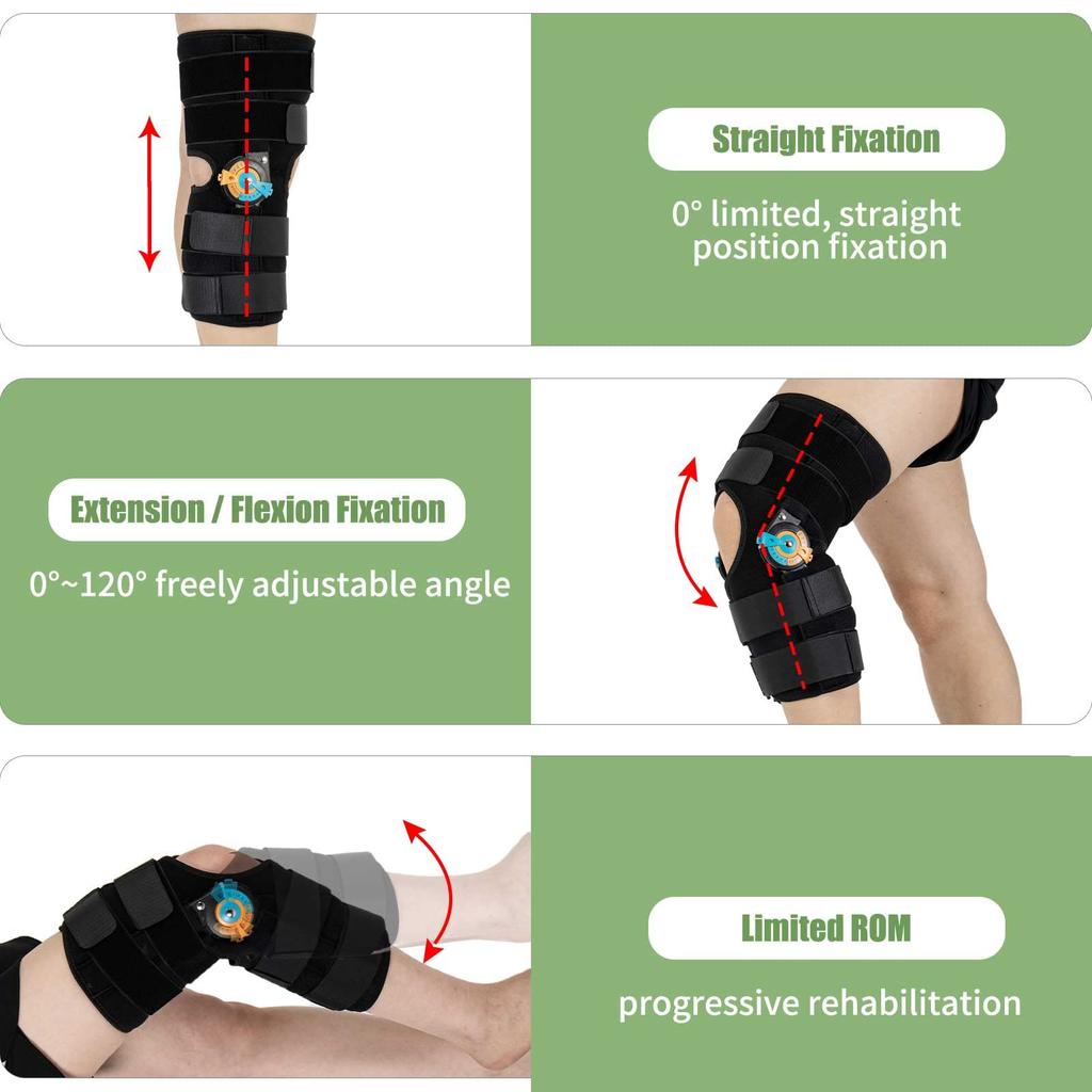 Hinged Knee Brace with Side Stabilizers ROM Knee Support Adjustable Knee Immobilizer for Knee Pain ACL MCL PCL Arthritis