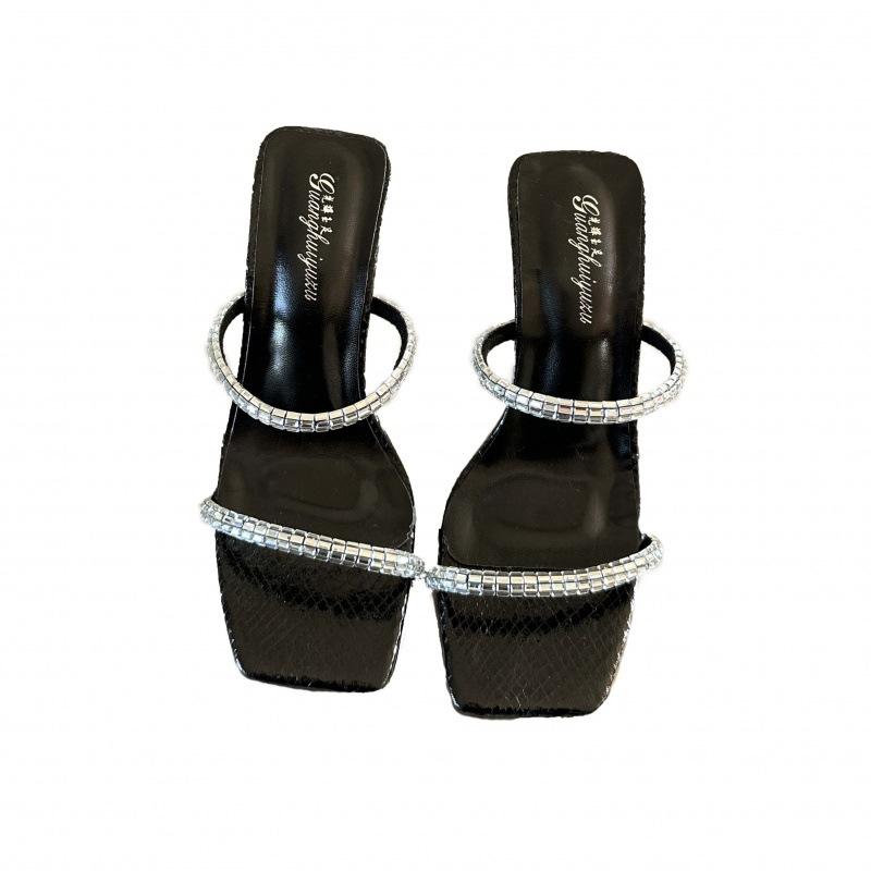 2025 spring and autumn new fashion high-heeled sandals women's thin-heeled rhinestones with temperament name high-heeled shoes