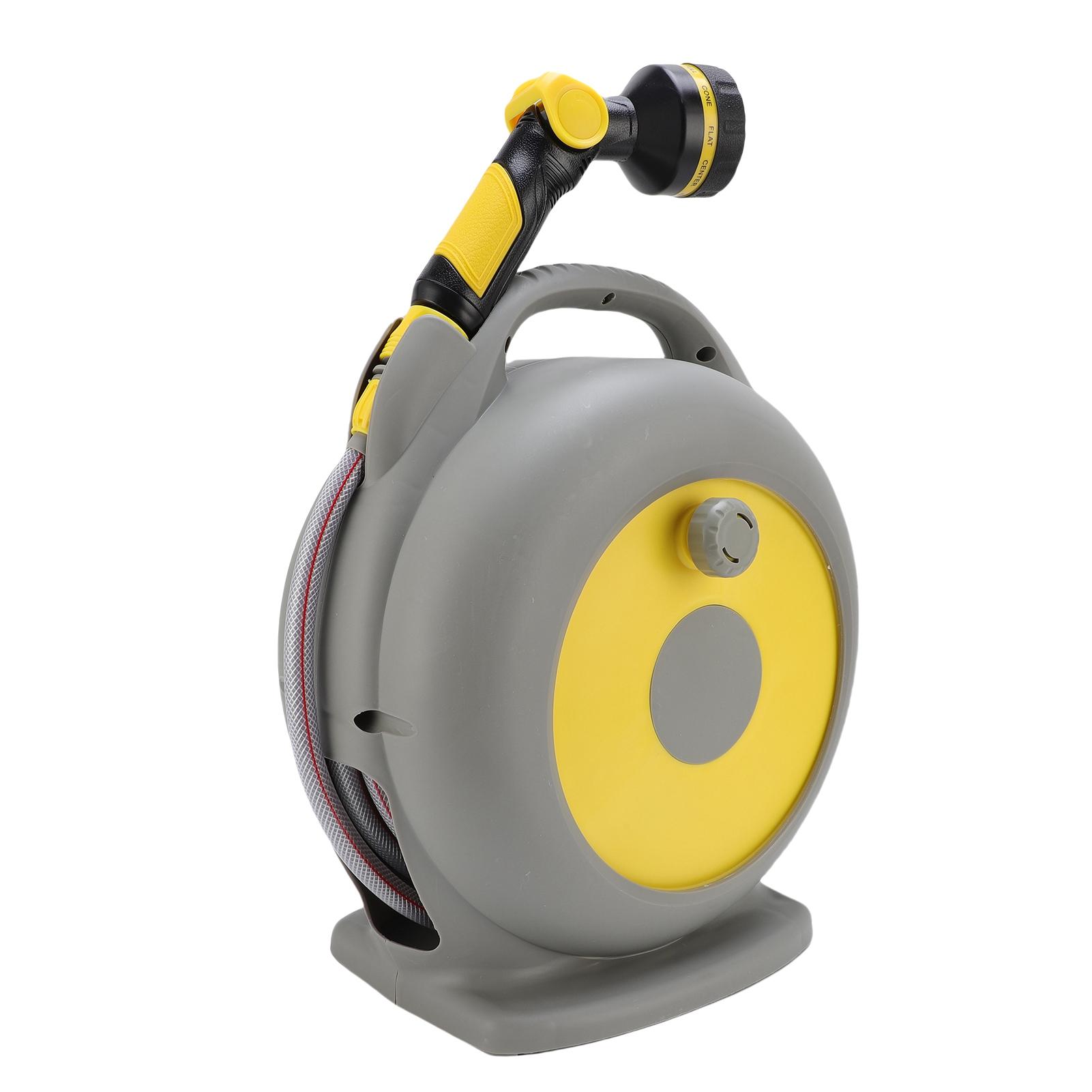 Retractable Garden Hose Reel, Automatic Rewinding Water Hose Reel with Spray Nozzle, Any Length Lock for Watering