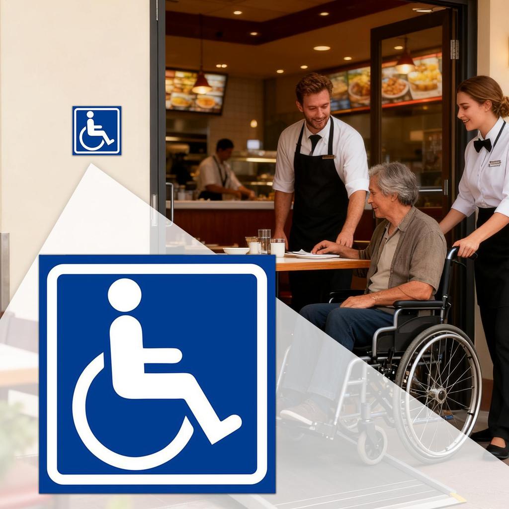 Handicap Sign 4 Pieces Self-Adhesive Waterproof Car Interior Supplies Handicap Bathroom Sign For Bus Parking Restaurant Hotel