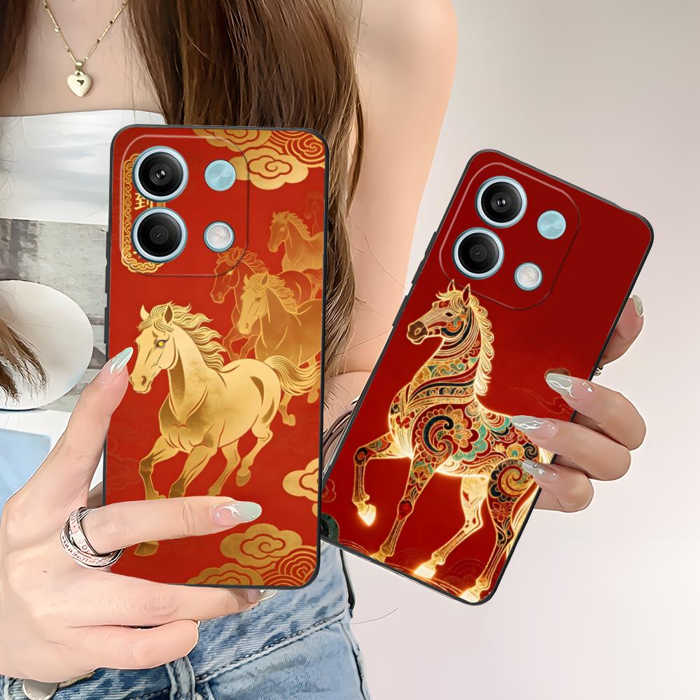 Golden Horse Year Mobile Phone Case for POCO M7 M6 M5 M4 M3 X7 X6 X5 X4 X3 Pro GT 5G Colorful Printing Cover Cover Pretty Luxury