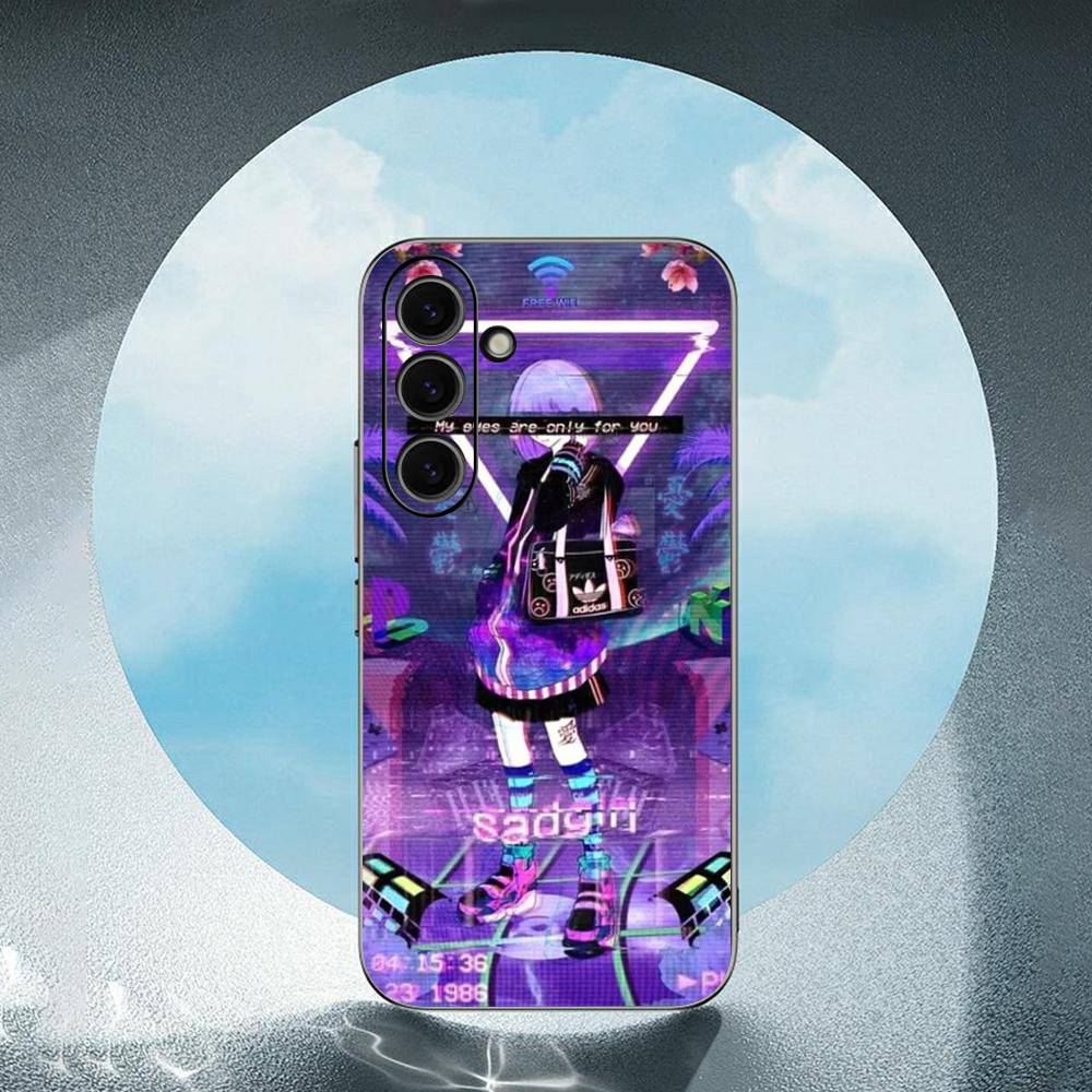 Vaporwave Glitch Anime Luxury Black Phone Case For Samsung Galaxy S23 S24 S25 Ultra S22 Plus S21
