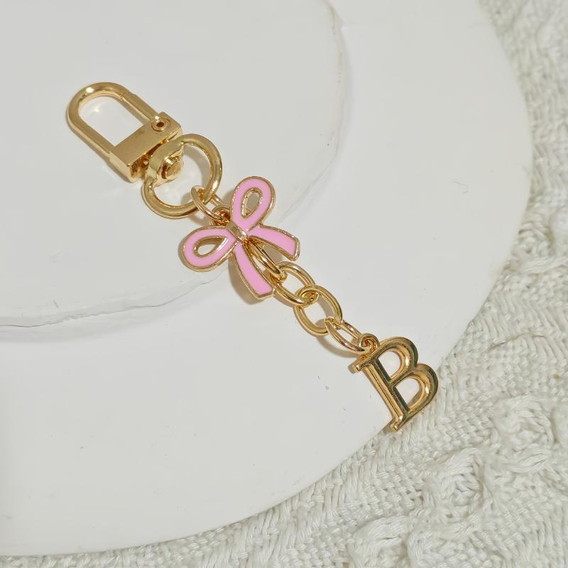 

Exquisite Pink Bow Letter Keychain A To Z Initials Tassel Pendant Car Keyring Backpack Hanging Decoration Couple Jewelry Gifts