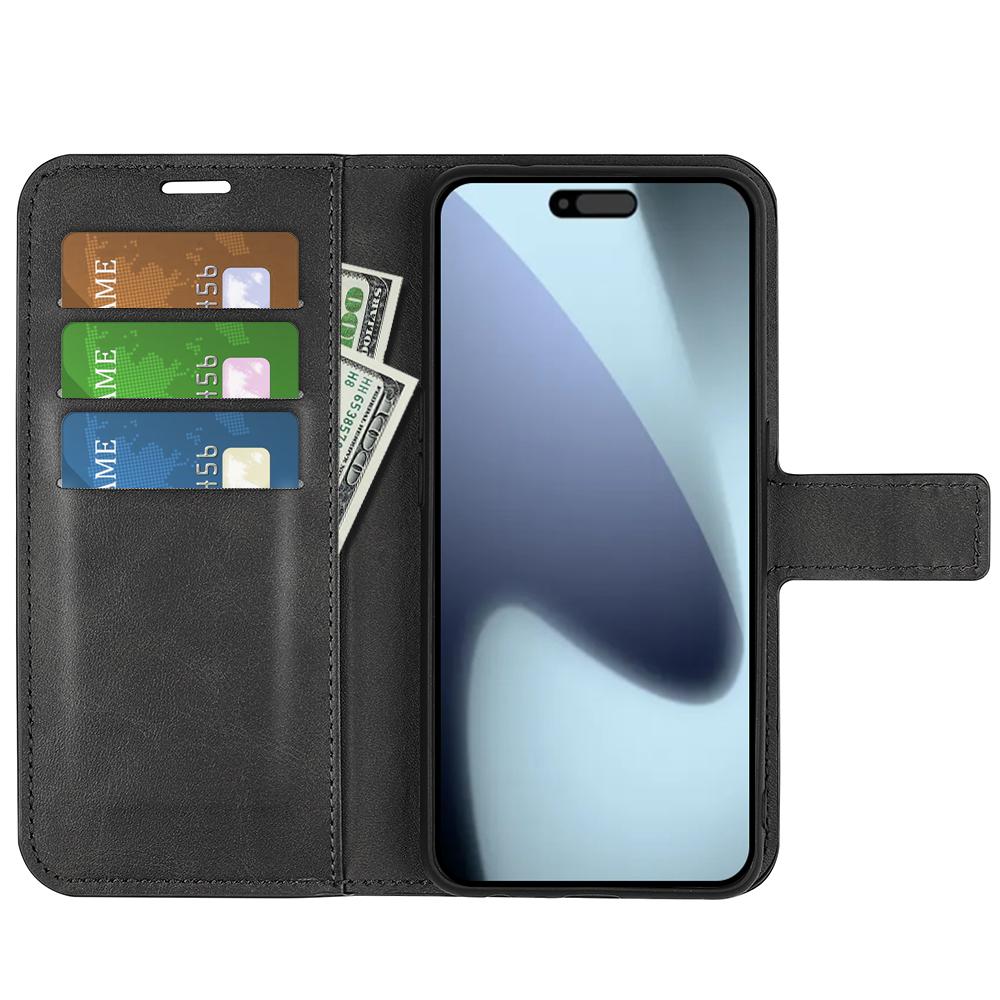 

For iPhone 17 Stand Case Anti-Scratch Calf Texture Leather Phone Cover Grey