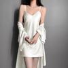 Pajamas women's ice silk solid color suspender nightgown two-piece set beautiful back pure desire wind lace loungewear women's summer
