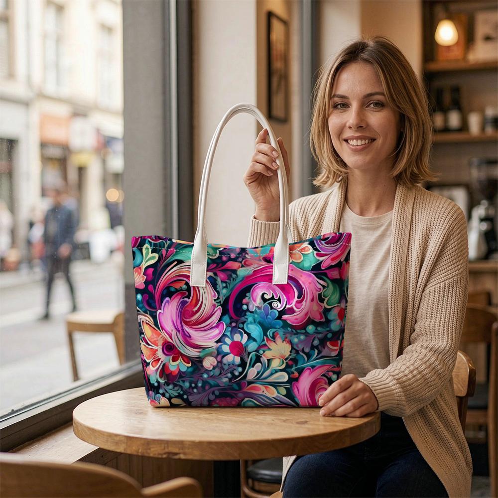 Vibrant Floral Pattern Casual Tote Bag for Daily Shopping Travel Commute