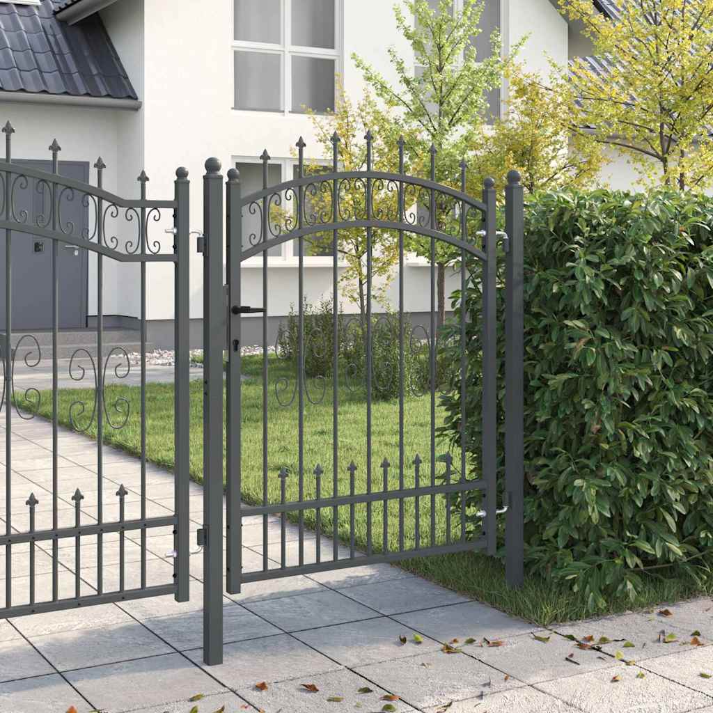 KAMPEN Fence Gate with Spear Top Design 103 X 175 Cm Steel Gray