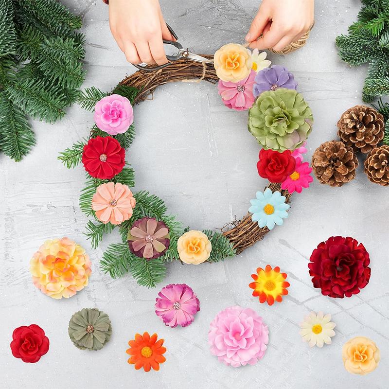 25Pcs 5cm Color Mix Silk Rose Daisy Artificial Flower Bulk for Diy Crafts Wreath Home Wedding Party Hair Cap Dress Decorations