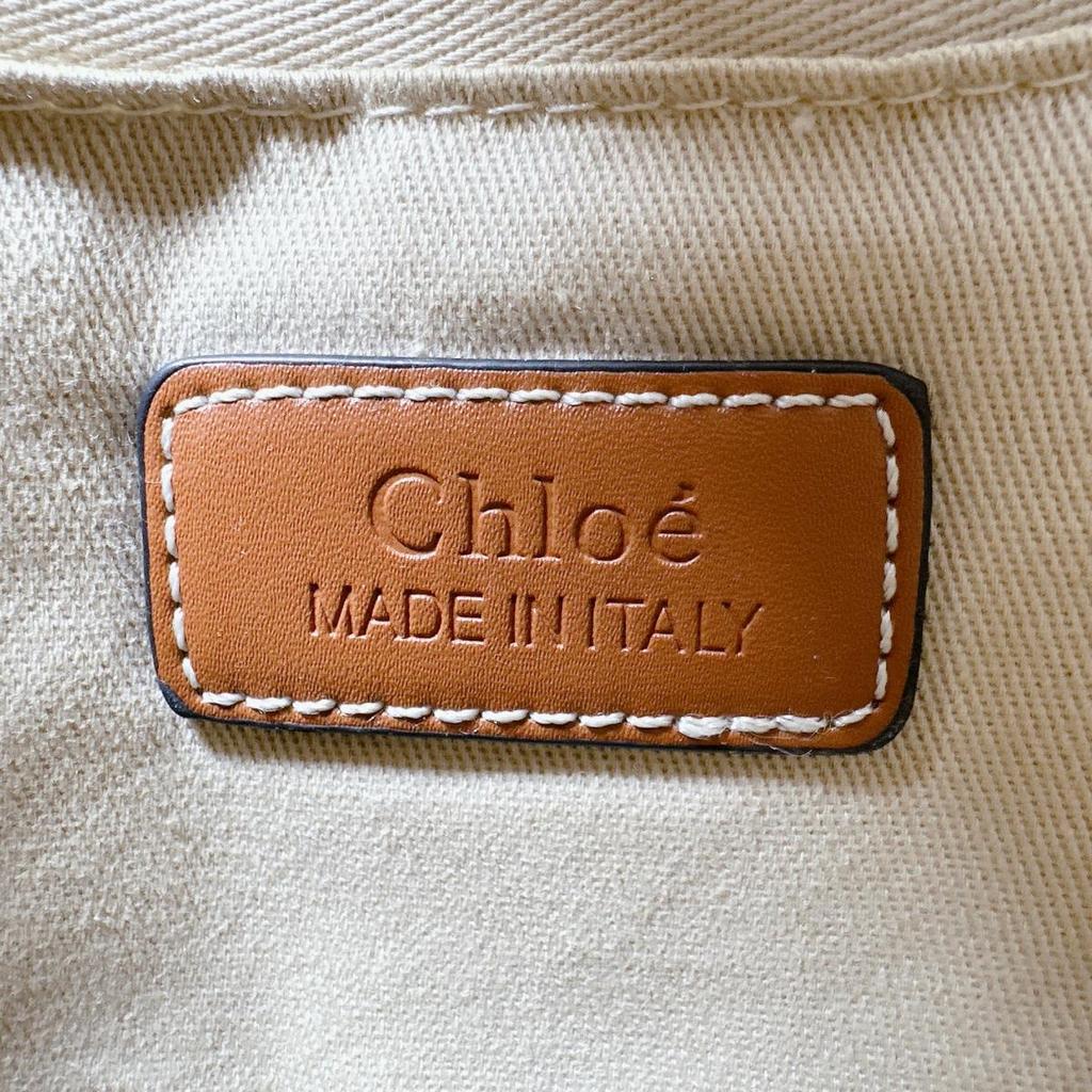 Chloe Shiny calfskin Woody Handbag linen beige Women Used