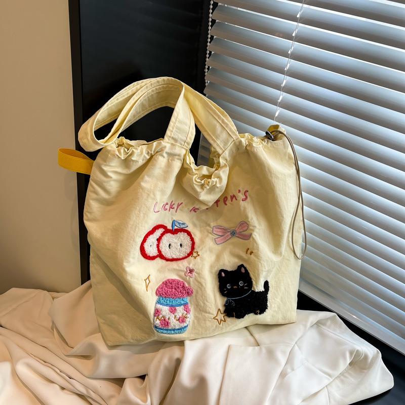 

Милая вышитая сумка через плечо с щенком, новая, большой вместимости, повседневная, универсальная, портативная, сумка-тоут большой вместимости на шнурке