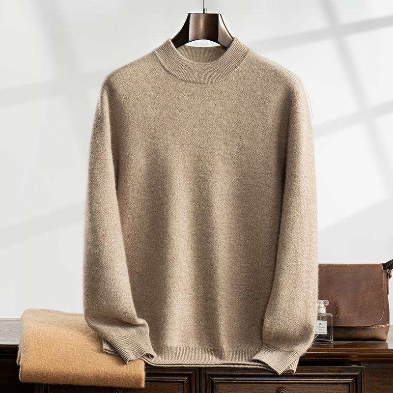 Men's Autumn/Winter Thickened Cashmere Knit Half-High Neck Sweater - Business Casual, Loose Fit, Plus Size