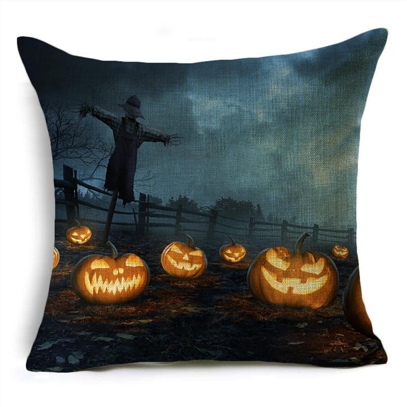 Halloween Pumpkin Lantern Witch Tomb Decoration Pattern Pillow Cover Living Room Dining Room Sofa Cinema Seat Throw Pillow Cover