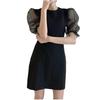 BEYANE Durchsichtige Ärmel Cabaret Sexy Koreanische Party Hochzeit Kurz Konzert Elegant Kurz Mini Plus Juwelenbesetzt Formell Mini Cabaret Oberarmlänge Kleid, Schwarz,