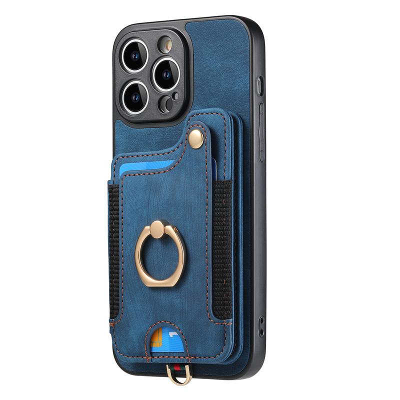 Luxury Retro PU Leather Phone Case With Magnetic Wallet Card Slot Ring Holder Phone Cover for iPhone 15 14 13 Pro Max
