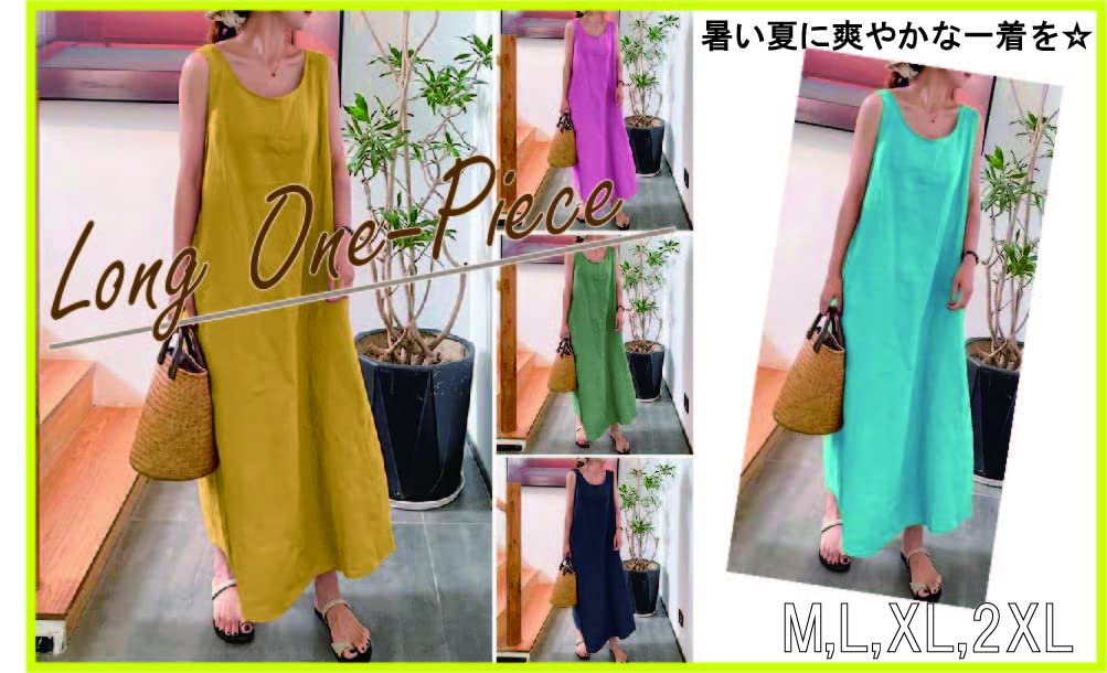 Maison de TAO Sleeveless Casual Summer Dress Women's Dress, Long, (Size L, Navy)