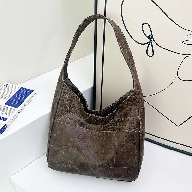 

2025 new women s bag European and American retro large-capacity shoulder bag trendy tote bag fashionable versatile shoulder messenger bag коричневий