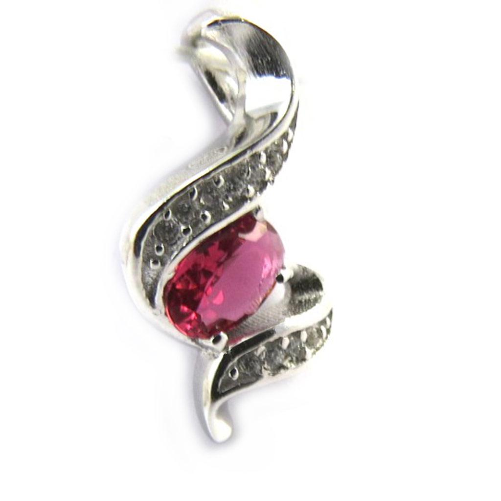 Les Trésors De Lily [M6202] - Silver Pendant 'Sissi' Silver-white Ruby ​​(rhodium-plated) - 18x10 Mm