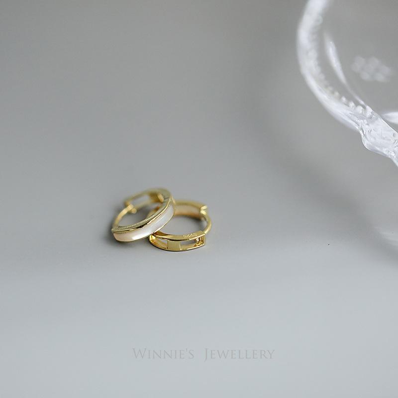 925 Sterling Silver White Shell Circle Stud Earrings Classic French Style Korean Ear Buckle Earring Women Jewelry Gift