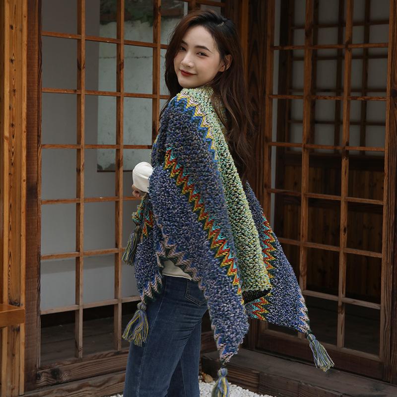 Women s Ethnic Style Mohair Yarn Shawl with Tassel Pendant 135*106 CM