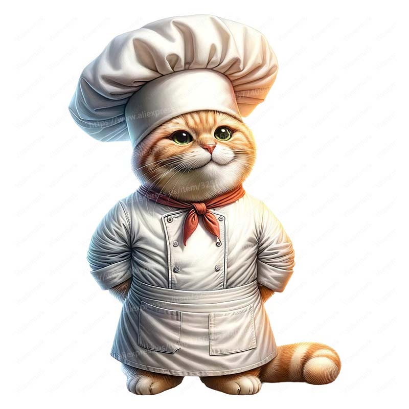 Cute Cat Chef Animal Wall Sticker Kitchen Restaurant Decoration Cabinet Refrigerator Home Decoration Waterproof Stickers S414