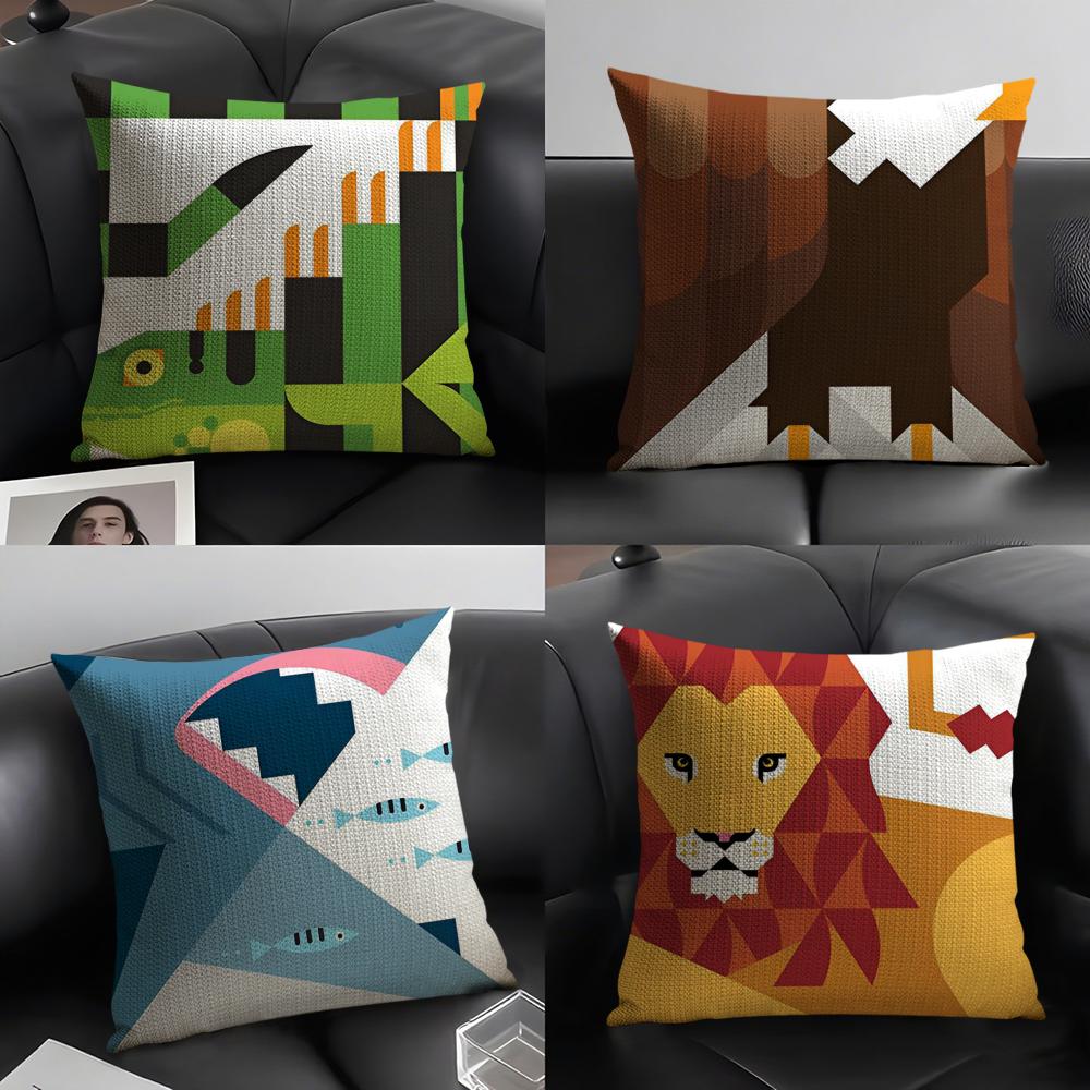 Simple Animal Anime Art Cushion Cover Natural Linen Organic Fabric DoubleSided Printing Sofa Home Decor Gift Pillow Case